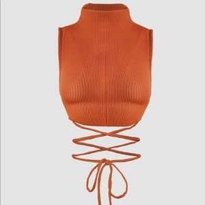 Shop Cider Turtleneck Lace Up Knitted Tank Top